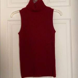 Red Sleeveless Cashmere Turtleneck Top